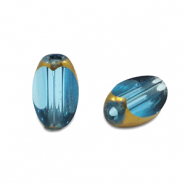 Ovale glaskralen facet Cyan blue-gold