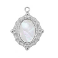 Roestvrij stalen (RVS) Stainless steel bedels schelp ovaal Silver-white (natuurlijke kleur)