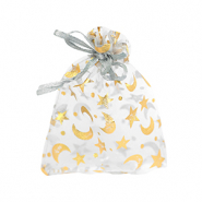 Sieraad zakje organza 9x12cm maan en ster Light grey-gold