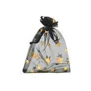 Sieraad zakje organza 7x9cm ster Black-gold