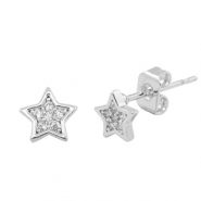 Brass TQ metaal oorbellen / oorstekers zirkonia ster Silver
