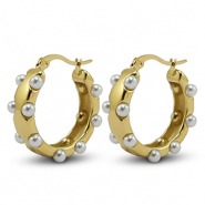 Roestvrij stalen (RVS) Stainless steel oorbellen imitatie parels Gold