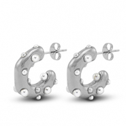 Roestvrij stalen (RVS) Stainless steel oorbellen / oorstekers imitatie parels Silver