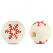 Houten kralen rond 16mm sneeuwvlok Natural-red