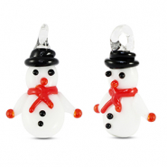Glasbedels sneeuwpop White-red-black