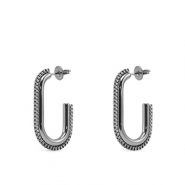 Roestvrij stalen (RVS) Stainless steel oorbellen / oorstekers ovaal Silver