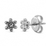 Roestvrij stalen (RVS) Stainless steel oorbellen / oorstekers bloem Silver