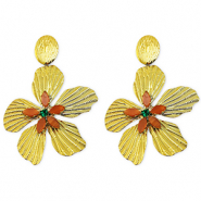 Roestvrij stalen (RVS) Stainless steel oorbellen / oorstekers bloem Gold