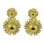 Roestvrij stalen (RVS) Stainless steel oorbellen / oorstekers bloem Gold