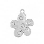 Roestvrij stalen (RVS) Stainless steel bedel bloem Silver / Crystal