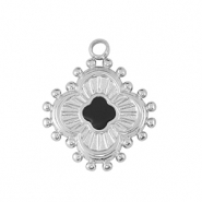 Roestvrij stalen (RVS) Stainless steel bedel bloem Silver / Black