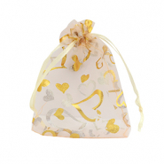 Sieraad zakje organza 9x12cm hart Peach-gold