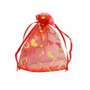 Sieraad zakje organza 7x9cm hart Red-gold