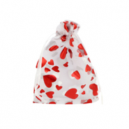 Sieraad zakje organza 7x9cm hart White-red