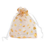 Sieraad zakje organza 7x9cm hart White-gold