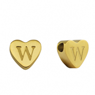 Roestvrij stalen (RVS) Stainless steel kralen hart letter W Gold