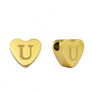 Roestvrij stalen (RVS) Stainless steel kralen hart letter U Gold