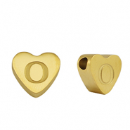 Roestvrij stalen (RVS) Stainless steel kralen hart letter O Gold