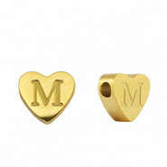 Roestvrij stalen (RVS) Stainless steel kralen hart letter M Gold