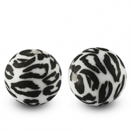 Siliconen kralen 15mm rond luipaard Black-White