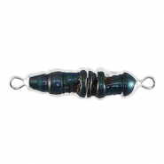 Zoetwaterparels tussenstuk tooth Silver-dark peacock blue