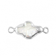 Zoetwaterparels tussenstuk kruis Silver-Natural white