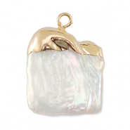 Zoetwaterparels bedel vierkant Gold-Natural white