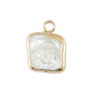 BQ Zoetwaterparels bedel vierkant Gold-Natural white