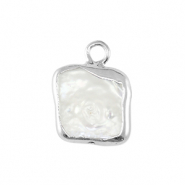 Zoetwaterparels bedel vierkant Silver-Natural white