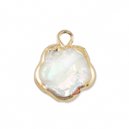 BQ Zoetwaterparels bedel bloem Gold-Natural white