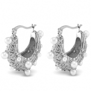 Roestvrij stalen (RVS) Stainless steel oorbellen / oorstekers imitatie parels Silver