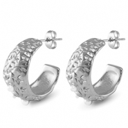 Roestvrij stalen (RVS) Stainless steel oorbellen / oorstekers imitatie parels Silver