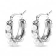 Roestvrij stalen (RVS) Stainless steel oorbellen / oorstekers imitatie parels Silver