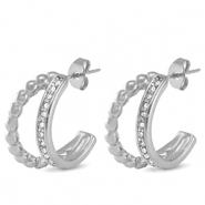 Roestvrij stalen (RVS) Stainless steel oorbellen / oorstekers zirkonia Silver