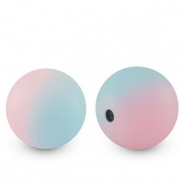 Siliconen kralen 15mm rond Blue-pink