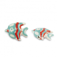 Keramiek kralen vis Turquoise-red