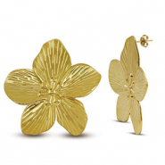 Roestvrij stalen (RVS) Stainless steel oorbellen / oorstekers bloem Gold