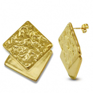 Roestvrij stalen (RVS) Stainless steel oorbellen / oorstekers vierkant Gold