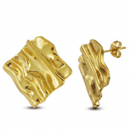 Roestvrij stalen (RVS) Stainless steel oorbellen / oorstekers vierkant Gold
