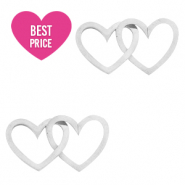 Roestvrij stalen (RVS) Stainless steel bedels/tussenstuk double heart Zilver