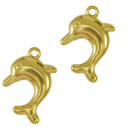 Roestvrij stalen (RVS) Stainless steel bedel dolfijn Gold