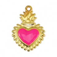 Bedels DQ metaal hart Fuchsia-Goud (nikkelvrij)