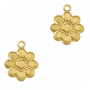 Roestvrij stalen (RVS) Stainless steel bedels bloem Gold