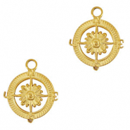 Roestvrij stalen (RVS) Stainless steel bedels kompas met bloem Gold