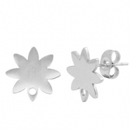 Roestvrij stalen (RVS) Stainless steel oorbellen/ oorstekers bloem met oogje Silver