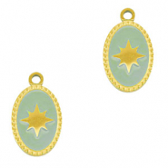 Roestvrij stalen (RVS) Stainless steel bedels ovaal zon Gold-mint green