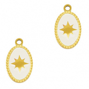 Roestvrij stalen (RVS) Stainless steel bedels ovaal zon Gold-white