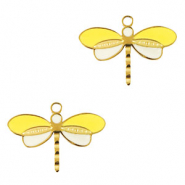 Roestvrij stalen (RVS) Stainless steel bedels libelle Gold-yellow