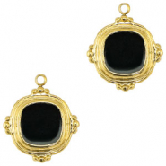Roestvrij stalen (RVS) Stainless steel bedels vierkant enamel Gold-black
