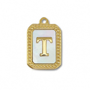 Roestvrij stalen (RVS) Stainless steel bedel schelp letter T Gold-white (natuurlijke kleur)